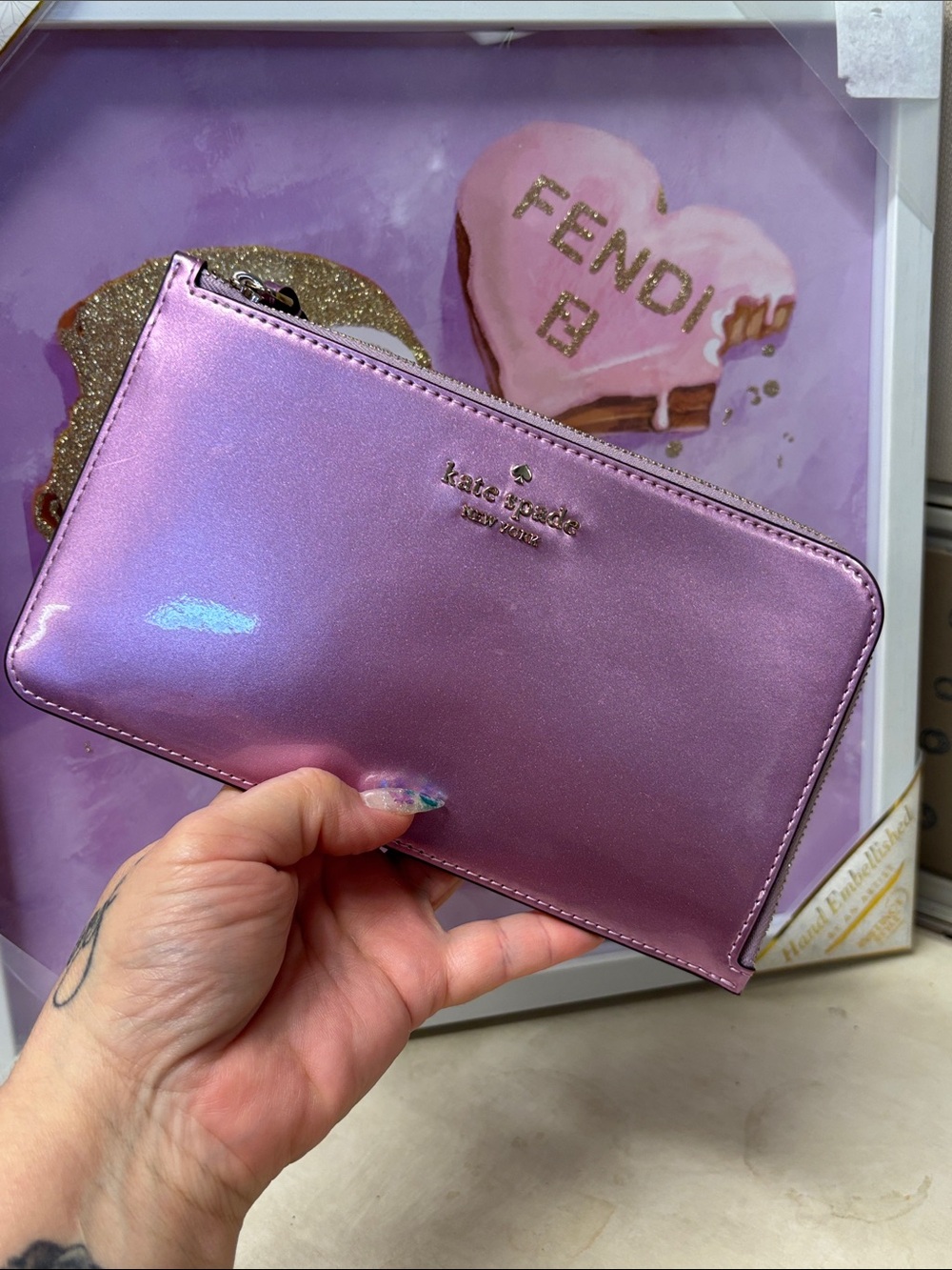 kate spade NWOT iridescent pink zip wallet 🆕